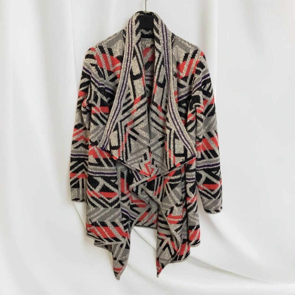 Lucky Brand Southwestern Geometric Open Front Draped Waterfall Cardigan Small
